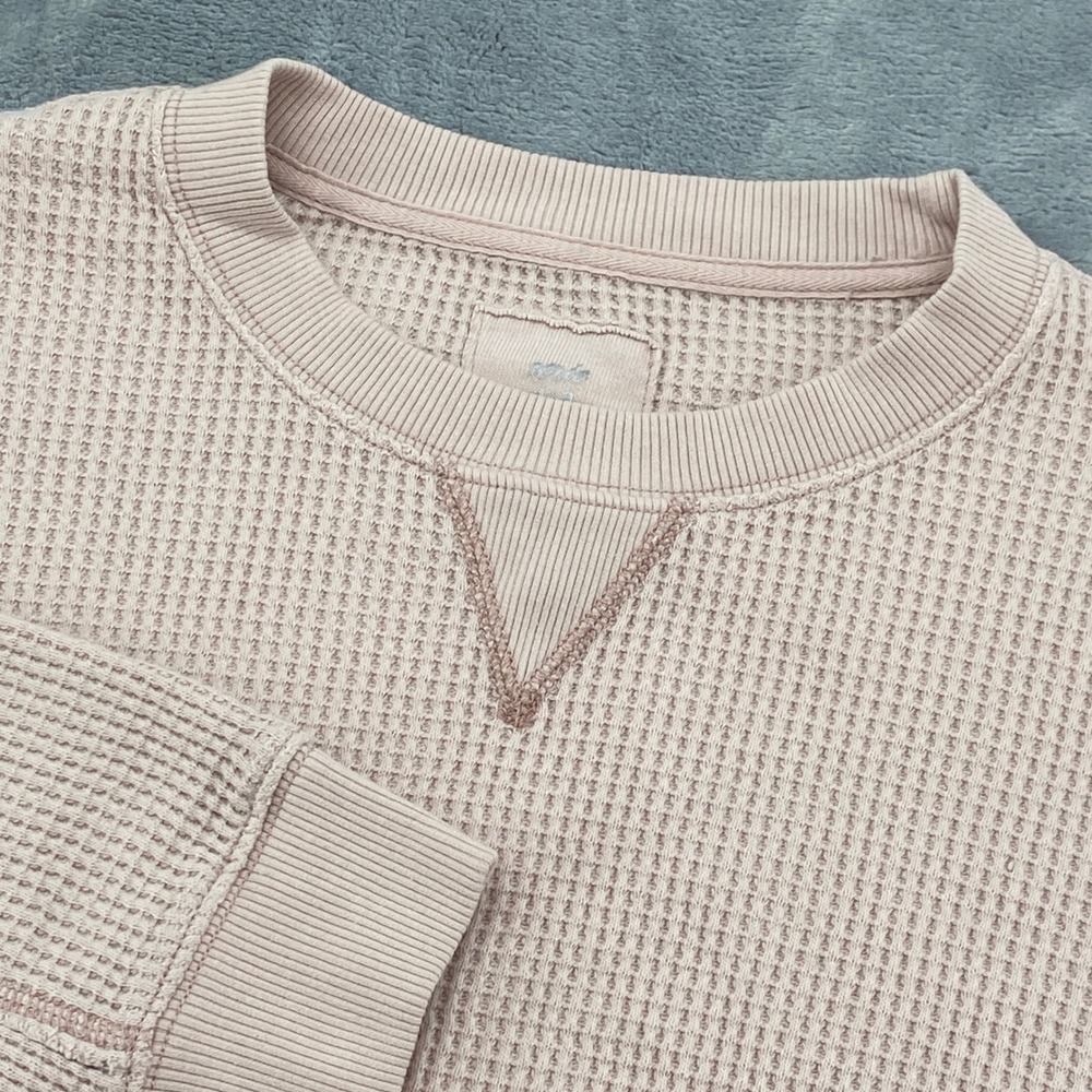Aerie Women Blush Pink Waffle Knit Oversized Crew Neck Sweatshirt Size M
